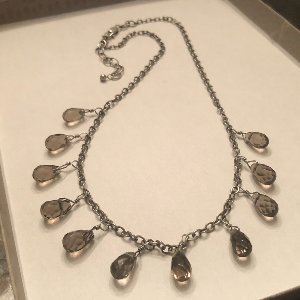 Silpada Sterling Silver Smoky Quartz Teardrop Swarovski Crystal Necklace N1037